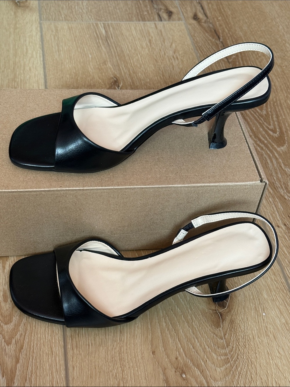 Black Slingback Kitten Heel Sandals with Curved Heel